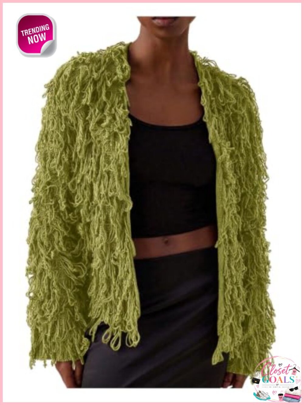 Fuzzy Open Front Crochet Knit Cardigan Sweater Outerwear
